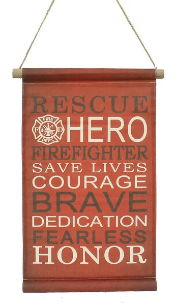 22.5"Lx13.25"W Firefighter Scroll Banner-Red/Black/White-AP9078
