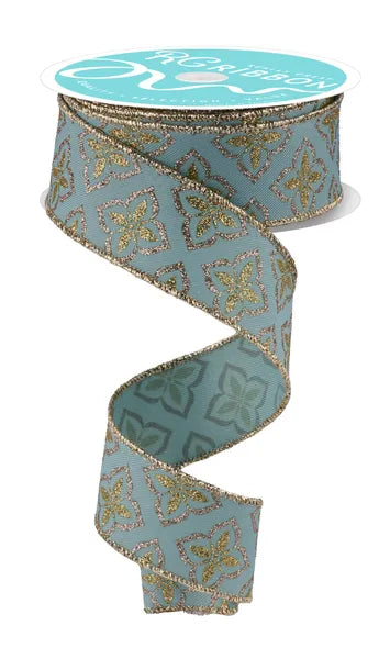 1.5" x 10yd Glitter Petals- Sage/Lt Gold/Champagne-RGF1989H2