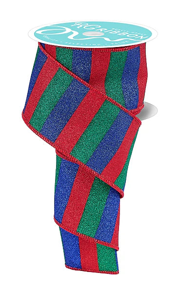 2.5"X10YD HORIZONTAL GLITTER STRIPES- RED/ROYAL BLUE/EMRLD- RGF1619J5