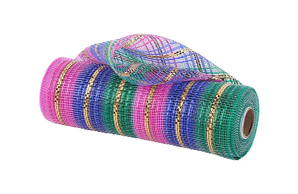 10"X10YD VERTICAL/FOIL STRIPE MESH- HOT PINK/EMERALD/ROYL/GLD- RE13893N