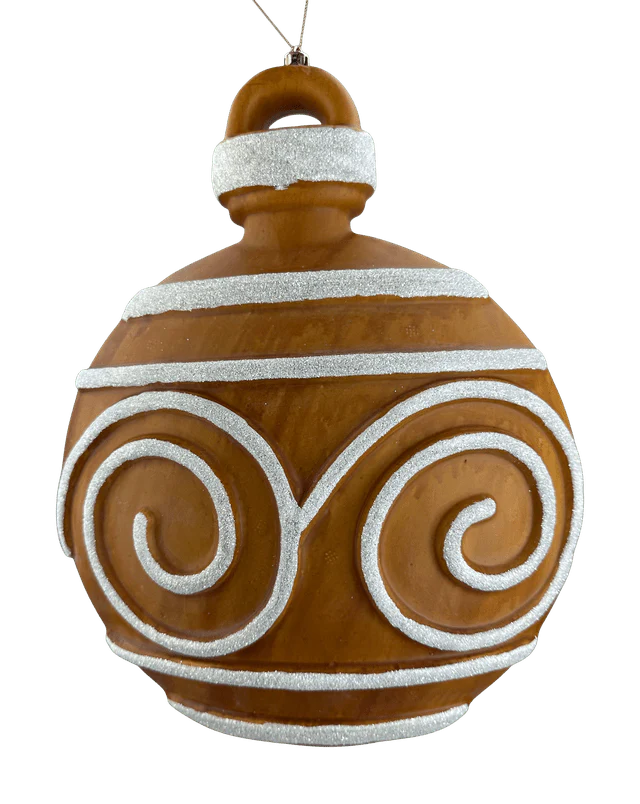 Orn Gingerbread Swirl Stripe Bell Sign H13xW10xD2-Brown/White-86318BNWT