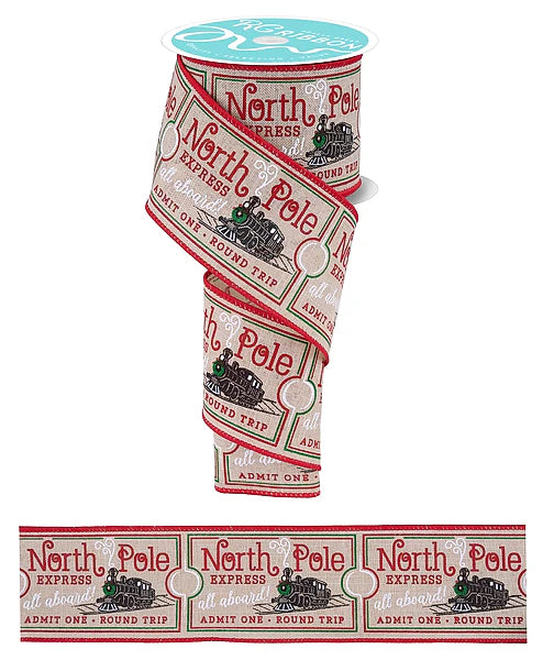 2.5"X10YD NORTH POLE TRAIN TICKET- NAT/RED/EMRLD/BLACK- RGH131418
