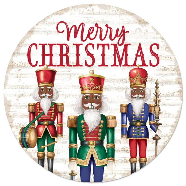 12"Dia Merry Christmas Nutcracker Sign-Dk Skin/Red/Green/Blue-MD1667C8