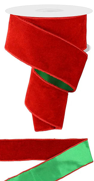 2.5"X10YD DELUXE VELVET/SATIN BACKING- RED/GREEN- RGE178073
