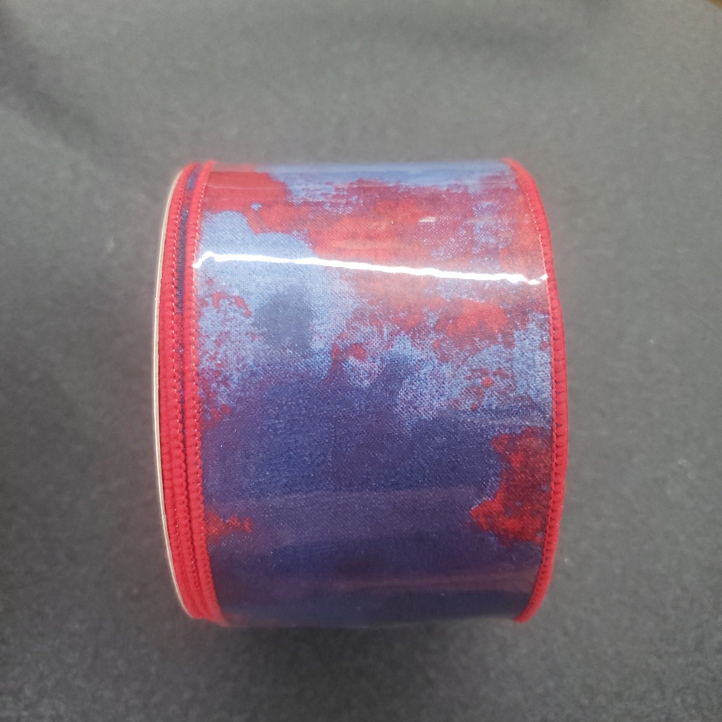 2.5" x 10 yrd red and blue tie dye Ribbon