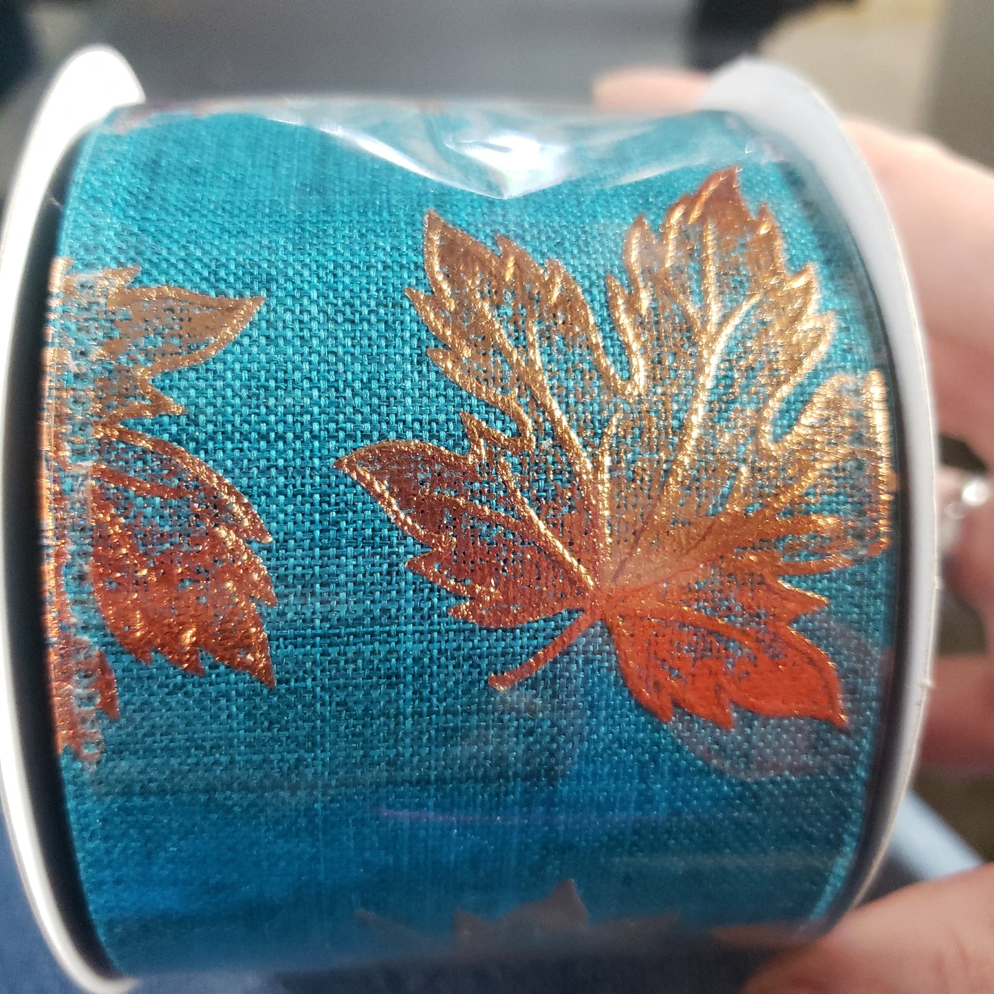 2.5"X10yd fall copper leaves ribbon