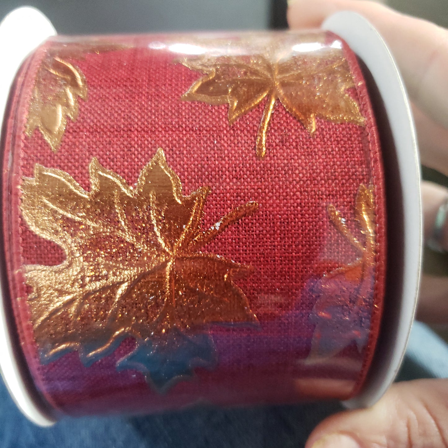2.5"X10yd fall copper leaves ribbon