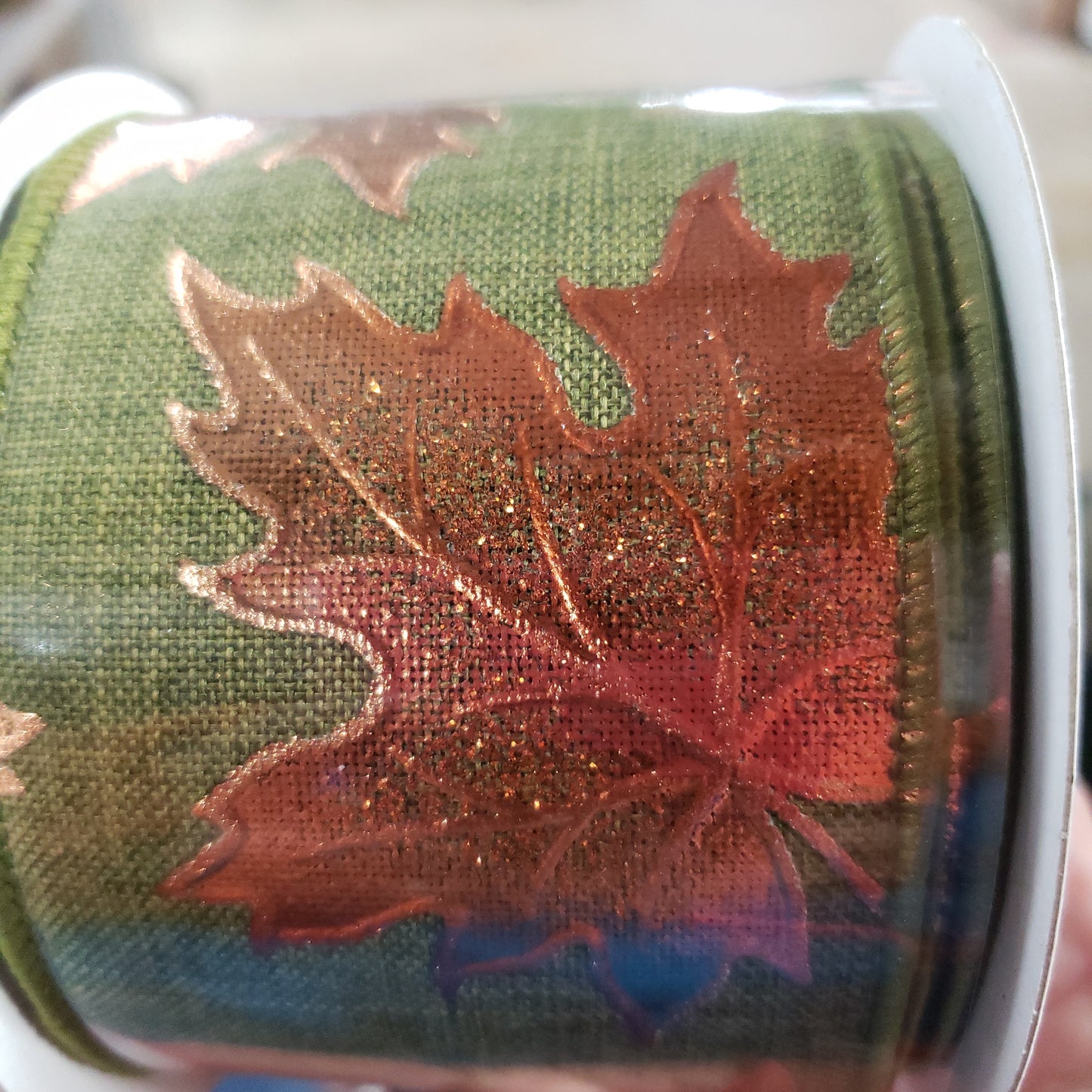 2.5"X10yd fall copper leaves ribbon