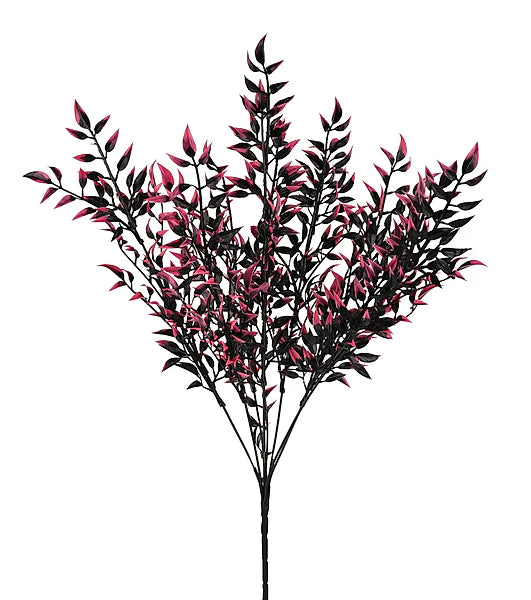 17.25"L PLASTIC LEAF BUSH X7- BLACK/PINK- HH129854