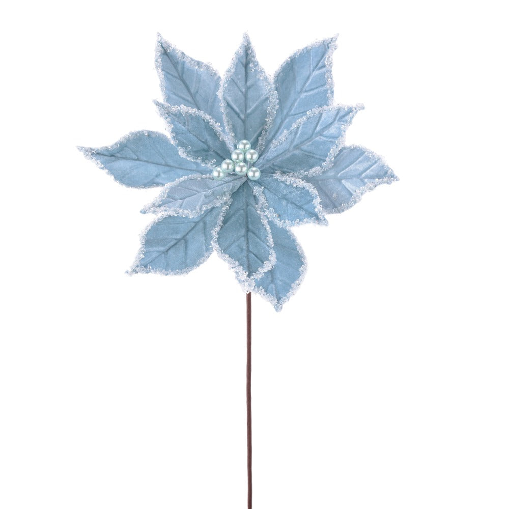 22" LT BLUE VELVET POINSETTIA STEM - 187499