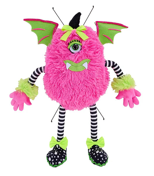 17.25"H PLUSH MONSTER W/WINGS DECOR- PINK/LIME/BLACK/WHITE- HH404122