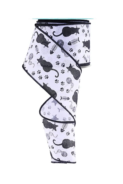 2.5"X10YD CAT SILHOUETTES- WHITE/BLACK- RGF151427