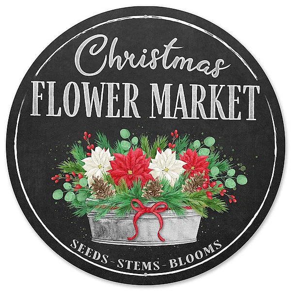 12"DIA METAL CHRISTMAS FLOWER MARKET- CHARCL/RED/GRN/GRY- MD0996