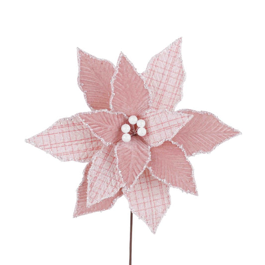 20" PINK/BLUSH VELVET/TWEED POINSETTIA STEM - 253259