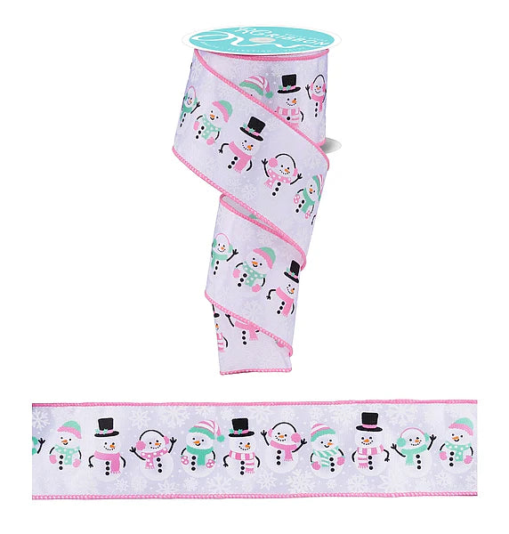 2.5"X10YD CUTE SNOWMEN- WHITE/PINK/MINT/BLACK- RGH1363WT