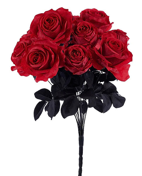 20"L FABRIC ROSE/ROSE BUD BUSH- RED/BLACK- FN171952