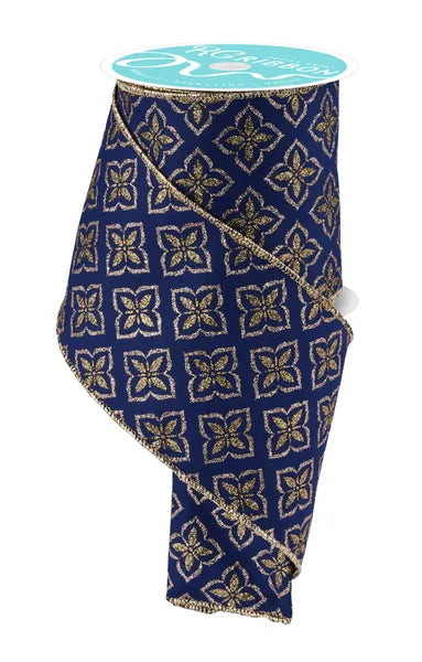 4" x 10yd Glitter Petals-Navy/Lt Gold/Champagne-RGF199119