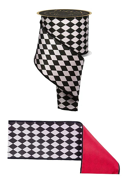 4"X10YD HARLEQUIN/FUSED- WHITE/BLACK/RED- LX3054MA