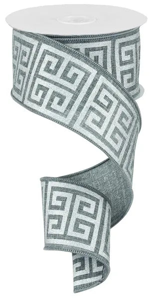 2.5" x 10yd Greek Keys/Royal-Grey/Silver Metallic-RG1610C7