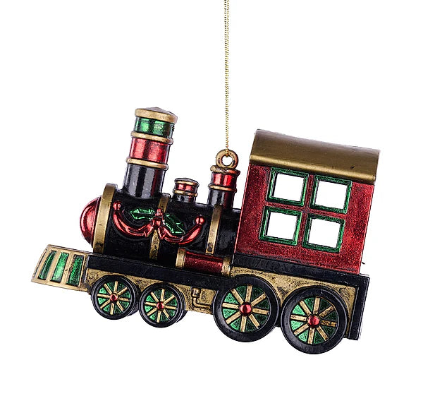 4.75"L X 3"H VP CHRISTMAS TRAIN ORN- RED/BLACK/GREEN/GOLD- XJ7543CH