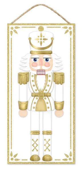 12.5"H Glitter Nutcracker Sign-White/Gold-AP7868
