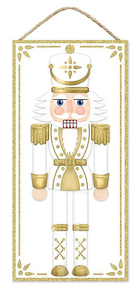 12.5"H GLITTER NUTCRACKER SIGN- WHITE/GOLD- AP7868