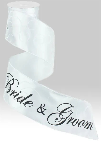 4" x 10yd Bride & Groom-Brush White/Black-RG1654L6