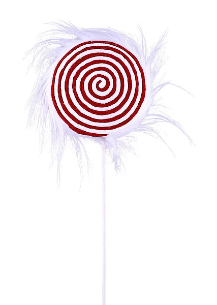 19.25"L CHENILLE/FUR PEPPERMINT LOLLIPOP- RED/WHITE- XC121930