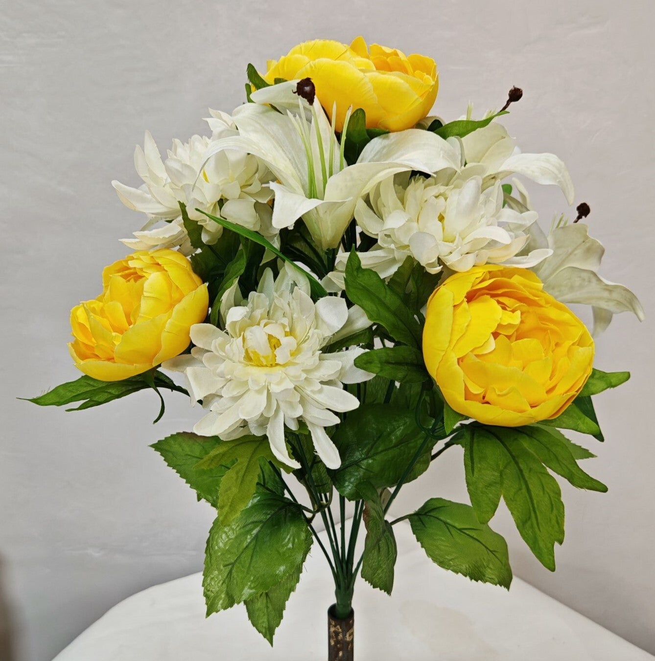 YELLOW AND WHITE MIXED PEONY LILY MUM BUSH X12 - 45402