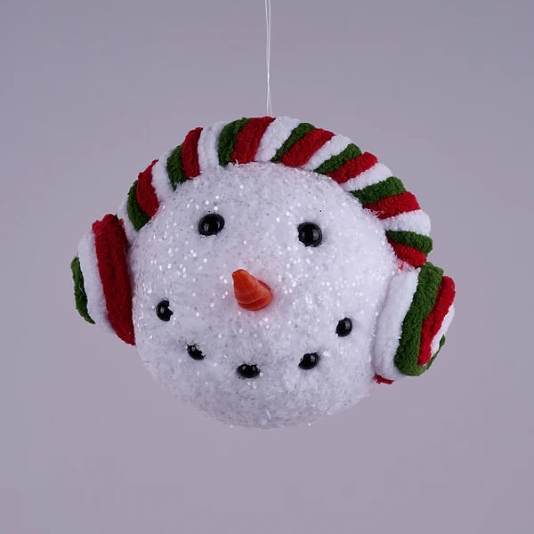 4.5"W X 3.875"H SNOWMAN HEAD ORN- RED/EMERALD- XJ709672