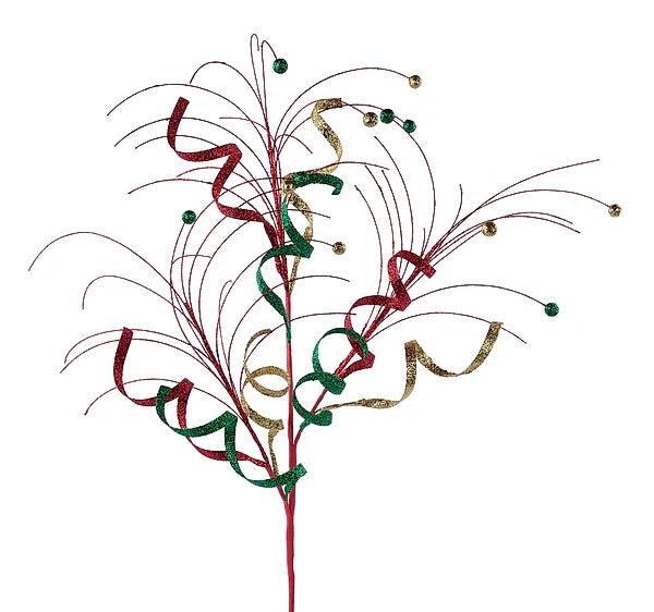 33"L GLTTR CURL/MONOFILAMENT BALL SPRAY- RED/EMERALD/GOLD- XS145279