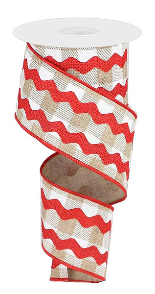 2.5"X10YD FANCY RICRAC ON CHECK- RED/TAN/WHITE- RG2006K9