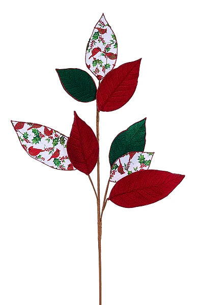 31"L CARDINAL/HOLLY MAGNOLIA LEAF SPRAY- RED/WHITE/GREEN- XS2543C2