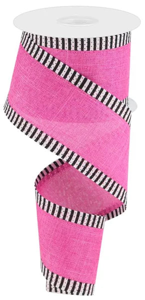 2.5"X10YD ROYAL BURLAP/THIN STRIPE- FUCHSIA/BLACK/WHITE- RG0885607