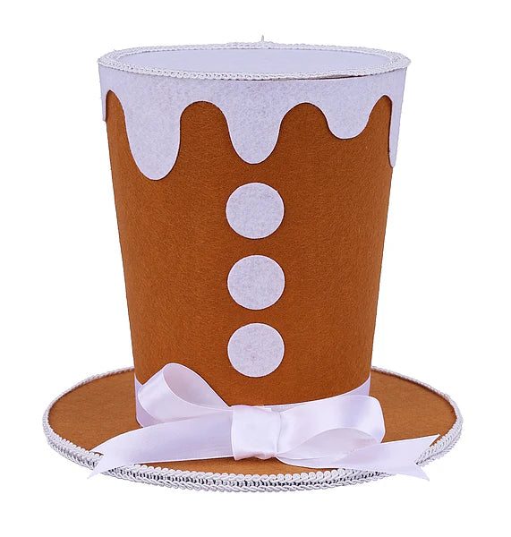 8"H X 9.25"DIA GINGERBREAD TOP HAT- GINGERBREAD/WHITE- XC726788