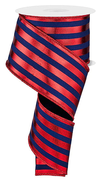 2.5"X10YD METALLIC VERTICAL STRIPES- NAVY BLUE/RED- RGE14321A