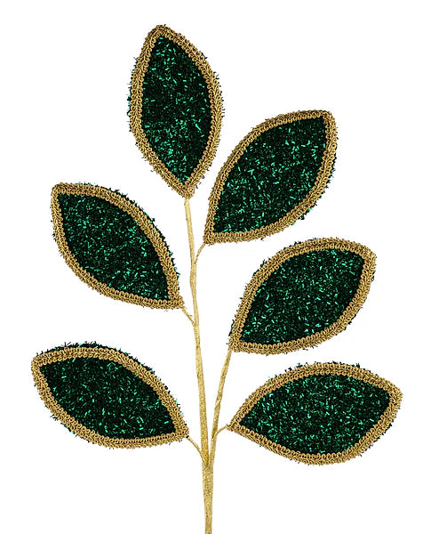 28"L VGLITTER/LACE LEAF SPRAY, X6 LEAVES- HUNTER GREEN/GOLD- XS249912