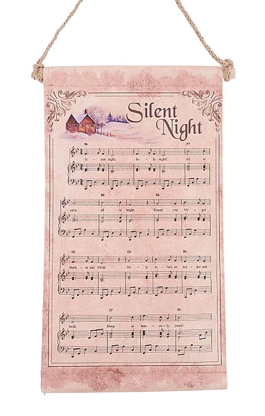 13"HX7"L SILENT NIGHT MUSIC SHEET BANNER- NATURAL/BLACK- XC6375