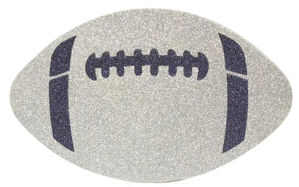 12"W X 7.25"H GLITTER FOOTBALL-SILVER/NAVY BLUE-MD0272N6