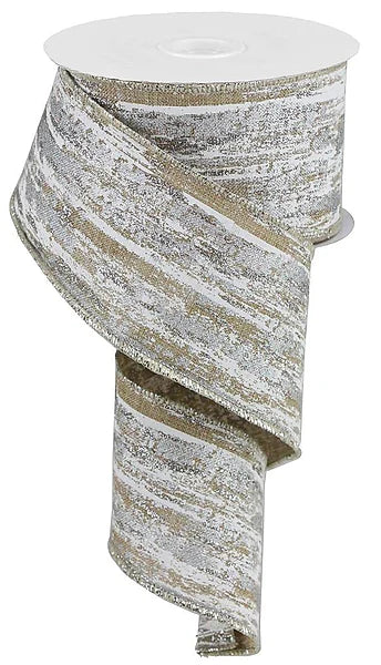 2.5"X10YD GLITTER/METALLIC STREAKS- LT BEIGE/WHITE/SILVER- RGA19181C