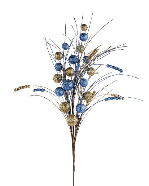 35"L BALL/MONOFILAMENT/BEAD SPIKE SPRAY- SMOKE BLUE/GOLD- XS1389R1