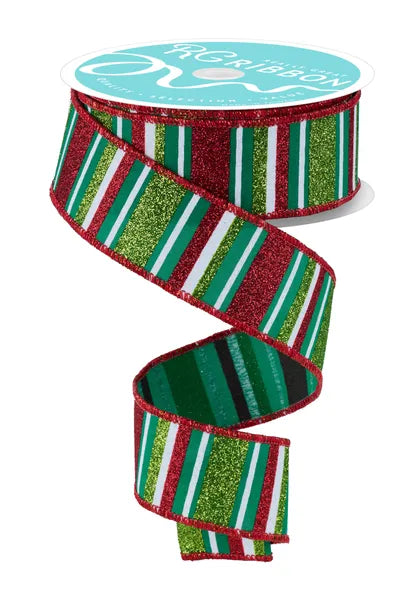 1.5" x 10yd Horizontal Stripe-Emrld/Red/Lime/White-RGF191806