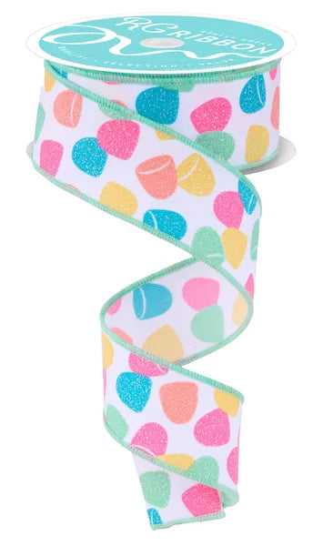 1.5" x 10yd Gumdrops-White/Pastel-RGF1630AK