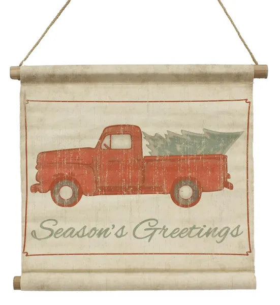 16"Hx16.25"L Red Truck Banner-Beige/Red/Green-AP9076