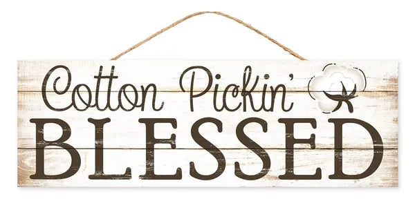 15"L X 5"H BLESSED SIGN-CREAM WHITEWASH/BROWN-AP8084