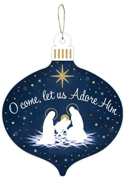 12"H x 10"L Let Us Adore Him Orn Sign-Navy Blue/White/Gold-AP7802