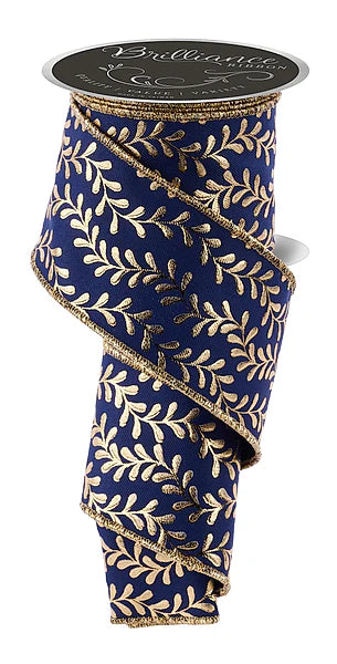 2.5"X10YD FOIL LEAF GARLAND- NAVY BLUE/GOLD- LS3016WA