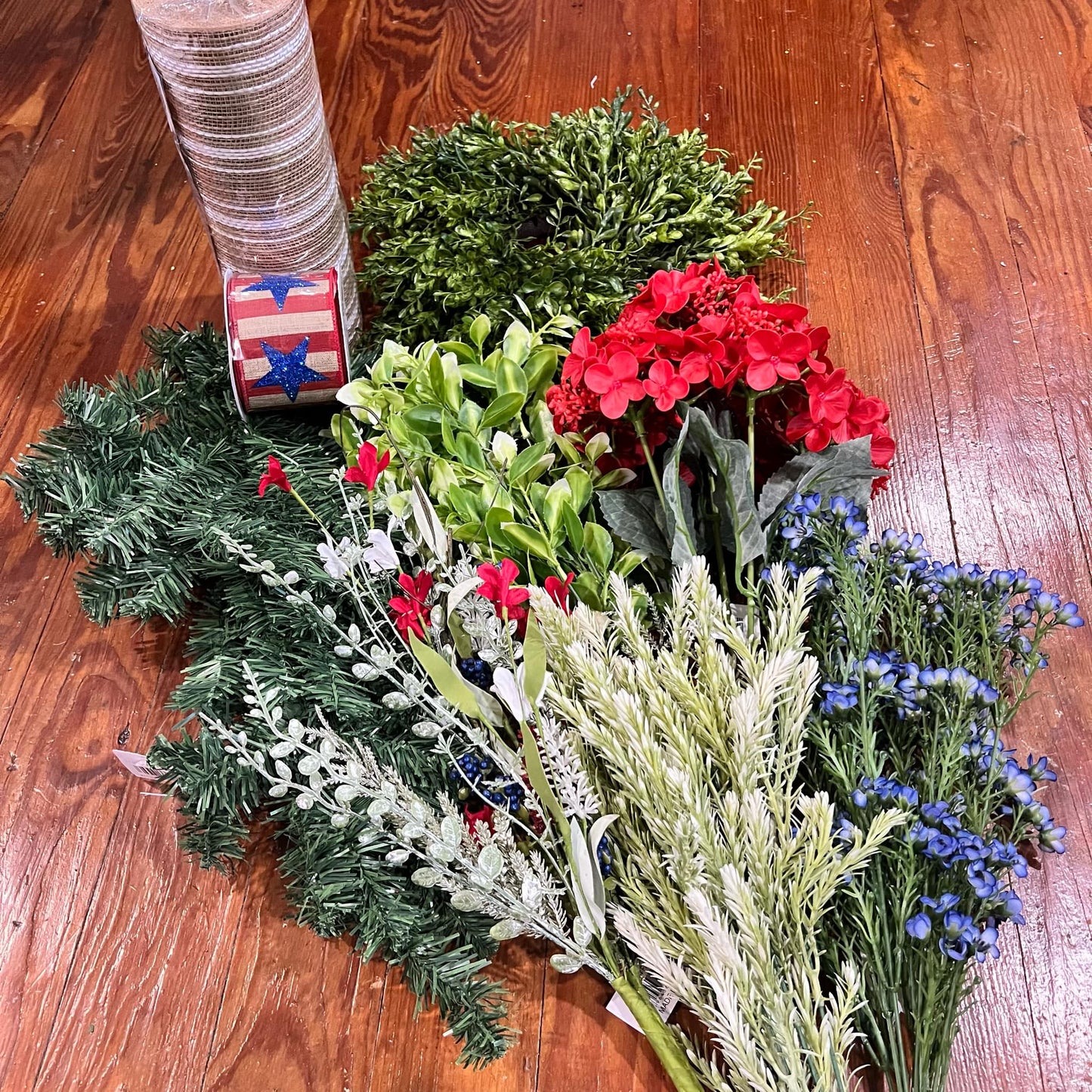 Blooms and Booms: 4th of July Floral Green Swag