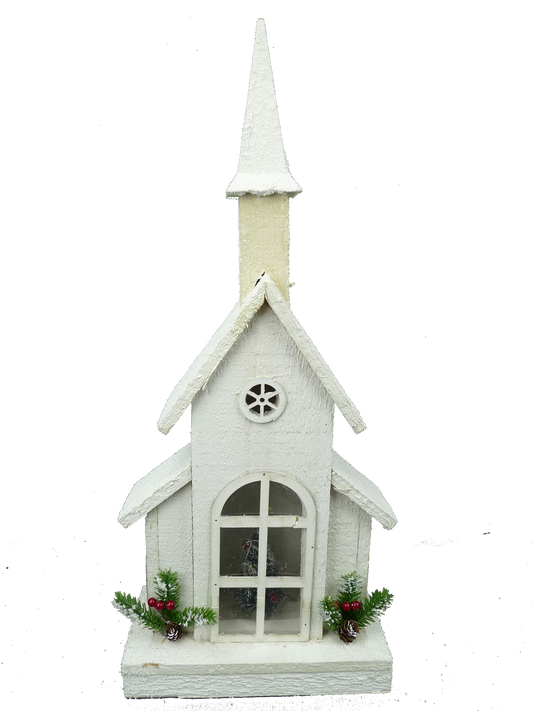 Wooden House With Revolve Green Tree 10 LED Micro Lights 22X9.5X4.25 - 84425WT