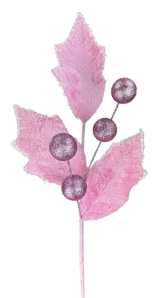 Holly Lvs Ball Spray H28-Pink-86031PK